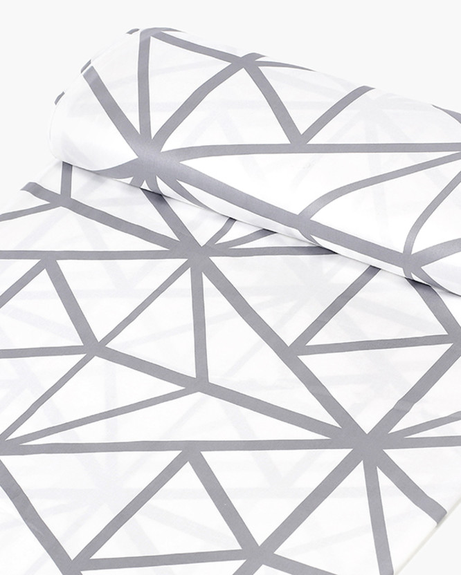 Bavlněný satén Deluxe - šedé geometrické tvary na bílém