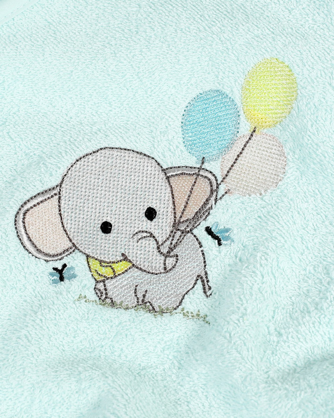 Dětský froté ručník Lili 30x50 cm mintový - sloník s balónkami